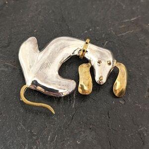 Vintage Mexican 925 silver and brass dog brooch